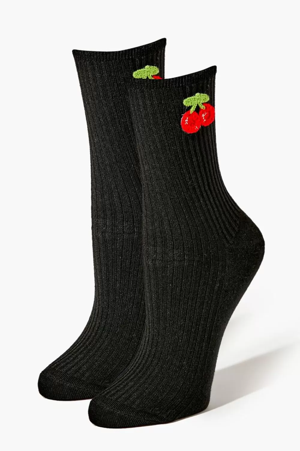 Socks + Tights>Forever 21 Cherry Print Crew Socks Black/Multi