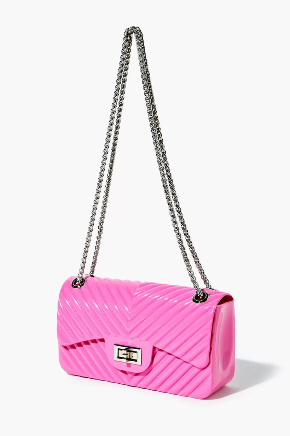 Bags + Backpacks>Forever 21 Chevron-Quilted Chain Crossbody Bag Pink