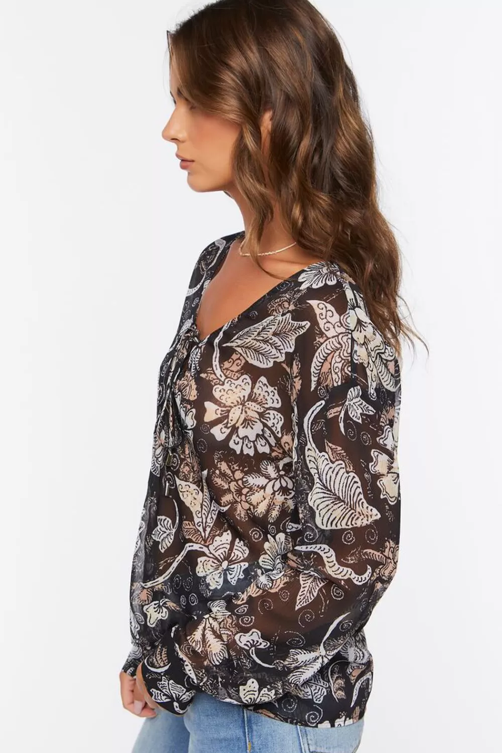 Forever 21 Chiffon Floral Print Lace-Up Top | Women Tops