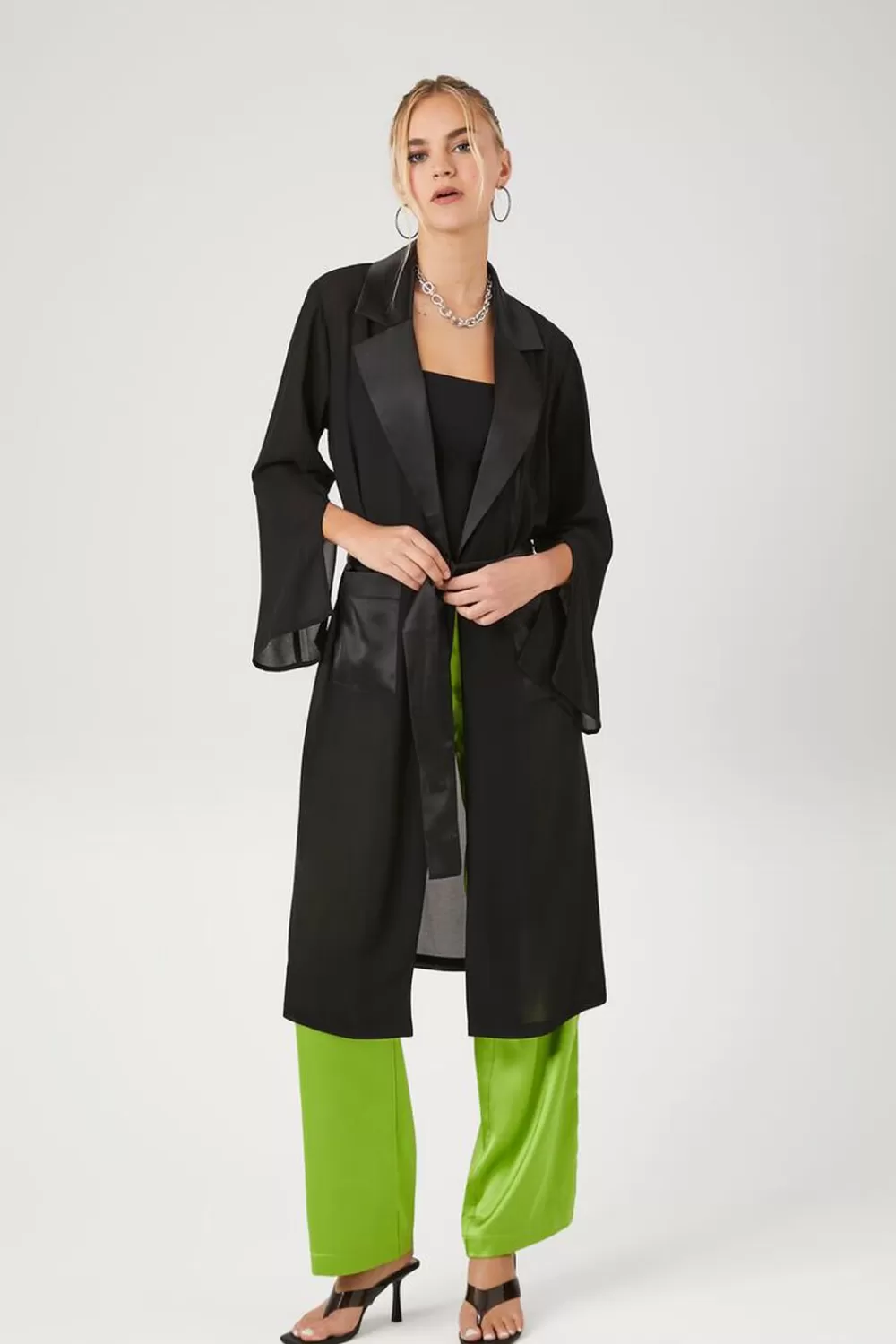 Jackets + Outerwear>Forever 21 Chiffon Tie-Front Kimono Black