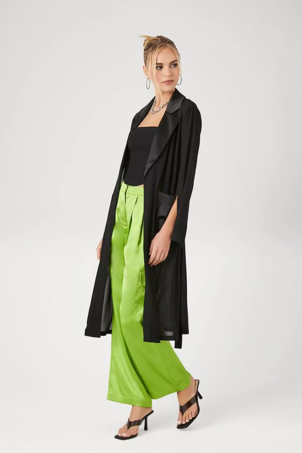 Jackets + Outerwear>Forever 21 Chiffon Tie-Front Kimono Black