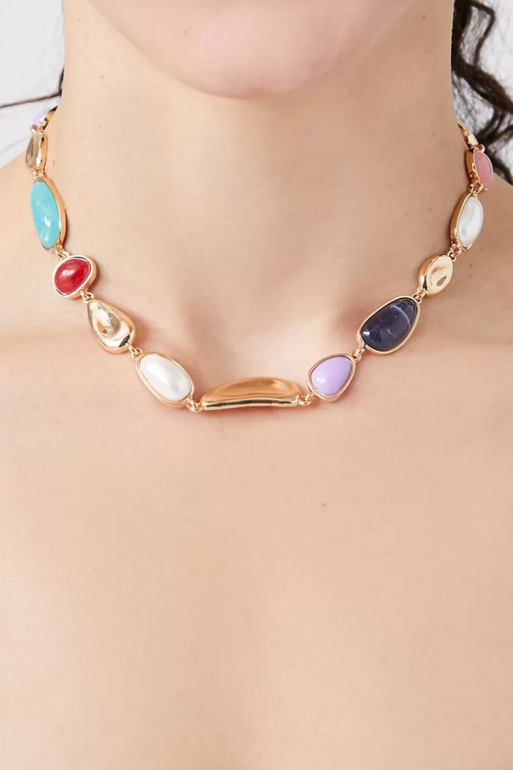 Necklaces>Forever 21 Chunky Faux Stone Necklace Gold/Multi