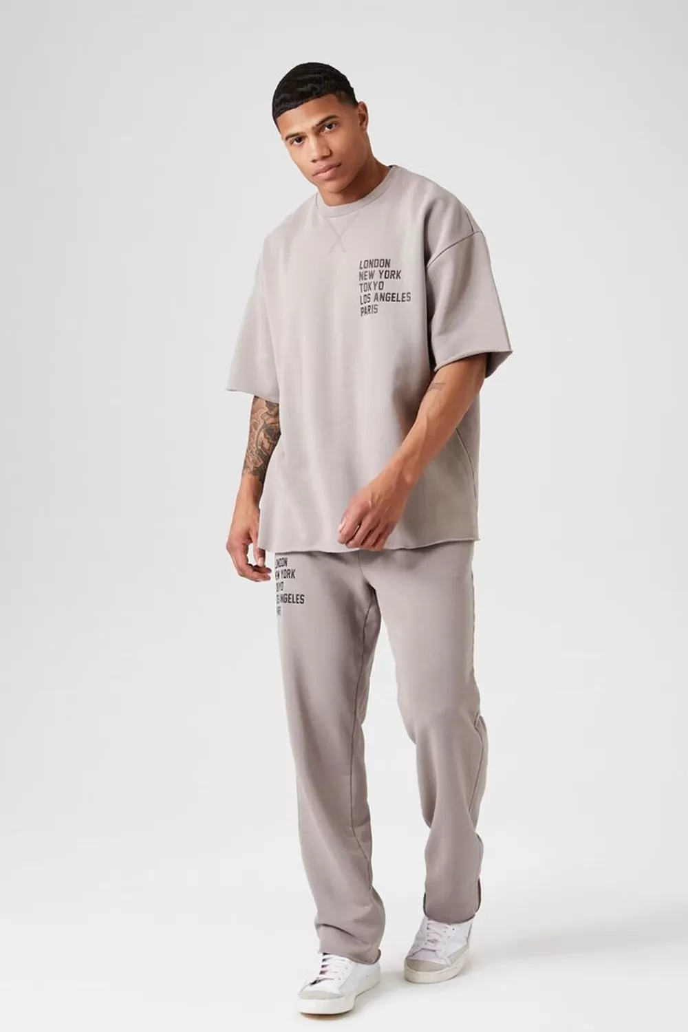 Matching Sets>Forever 21 Cities Drawstring Pants Taupe/Black