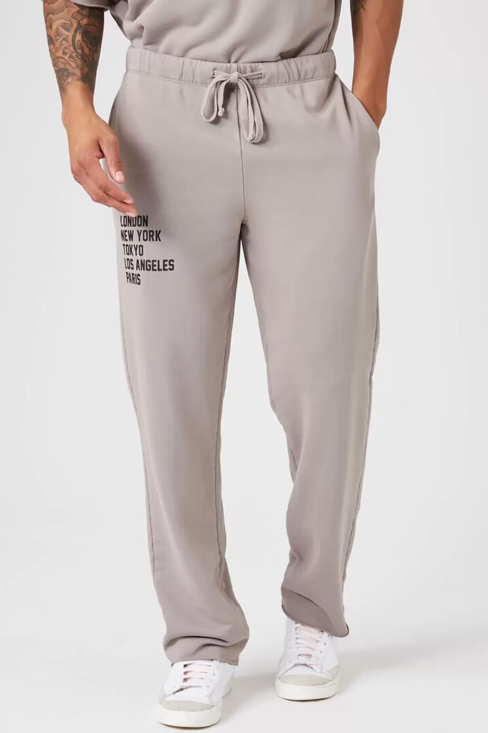 Matching Sets>Forever 21 Cities Drawstring Pants Taupe/Black