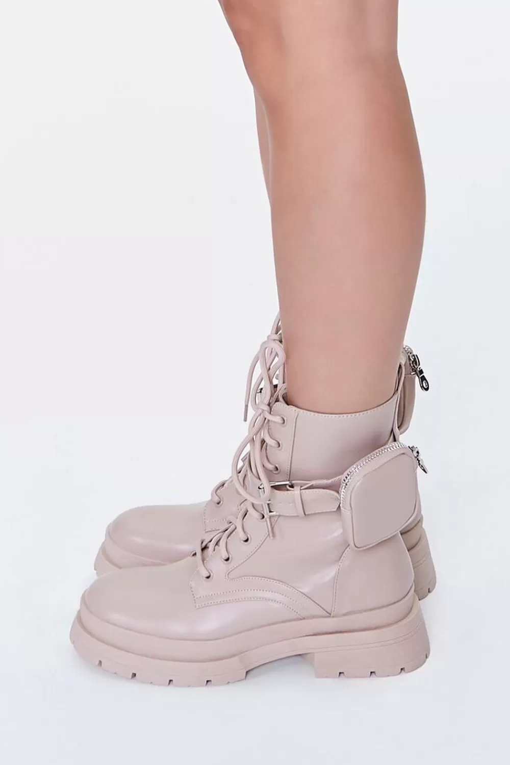 Boots + Booties>Forever 21 Coin Purse Lace-Up Combat Boots Nude
