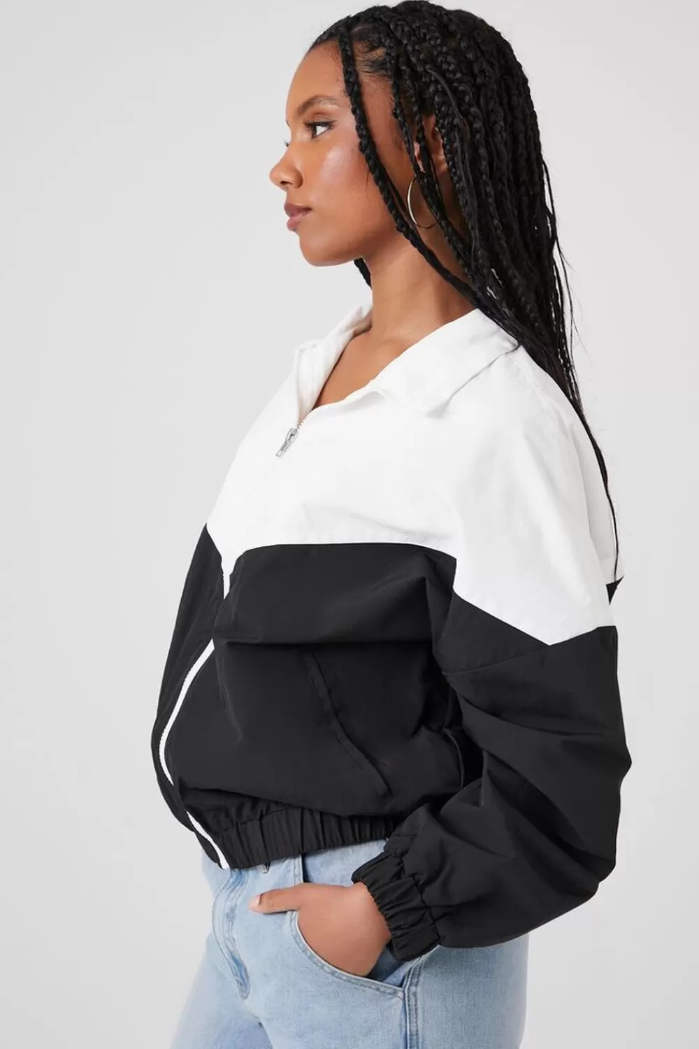 Jackets + Outerwear>Forever 21 Colorblock Bomber Jacket White/Black