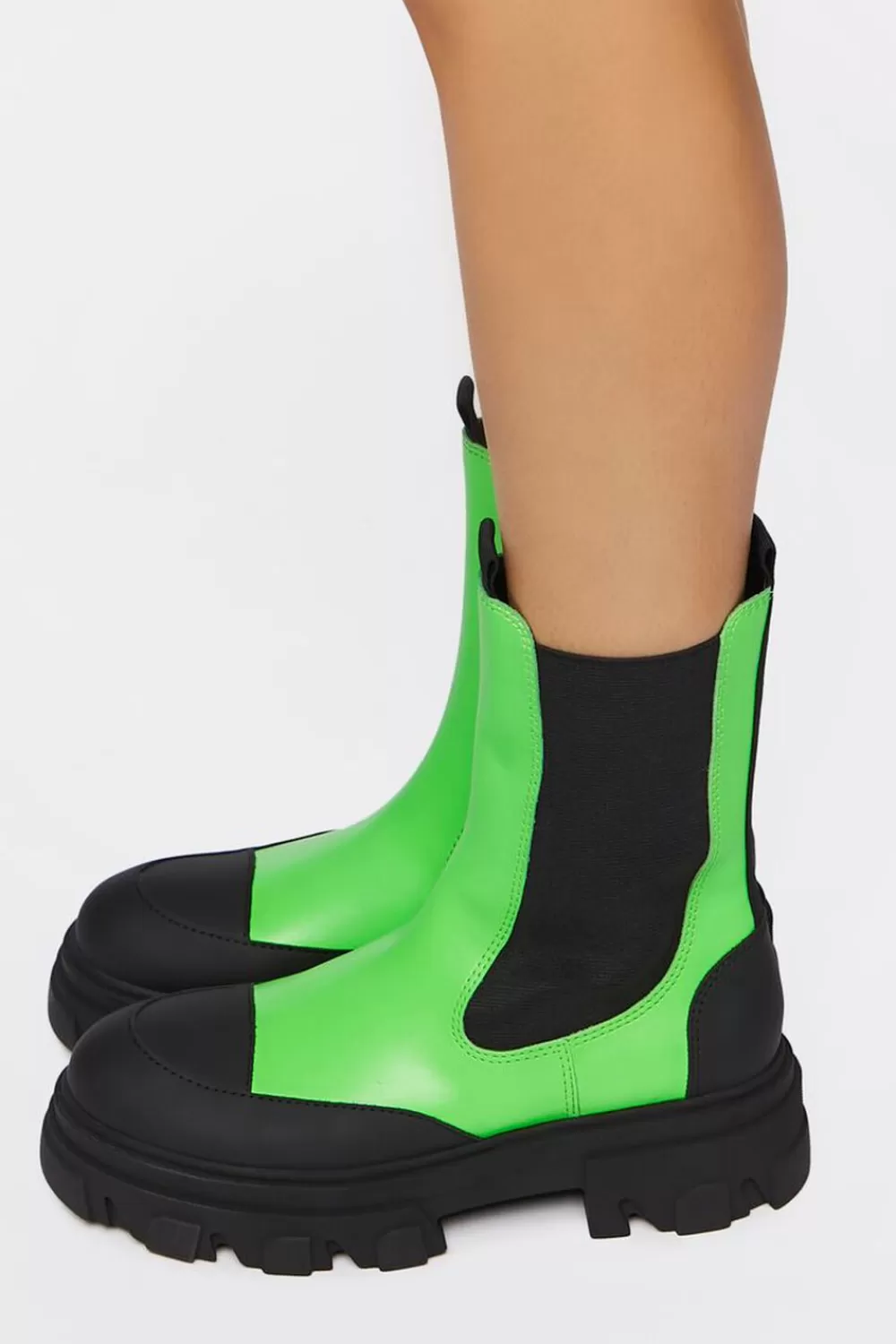Boots + Booties>Forever 21 Colorblock Lug-Sole Booties Green/Black