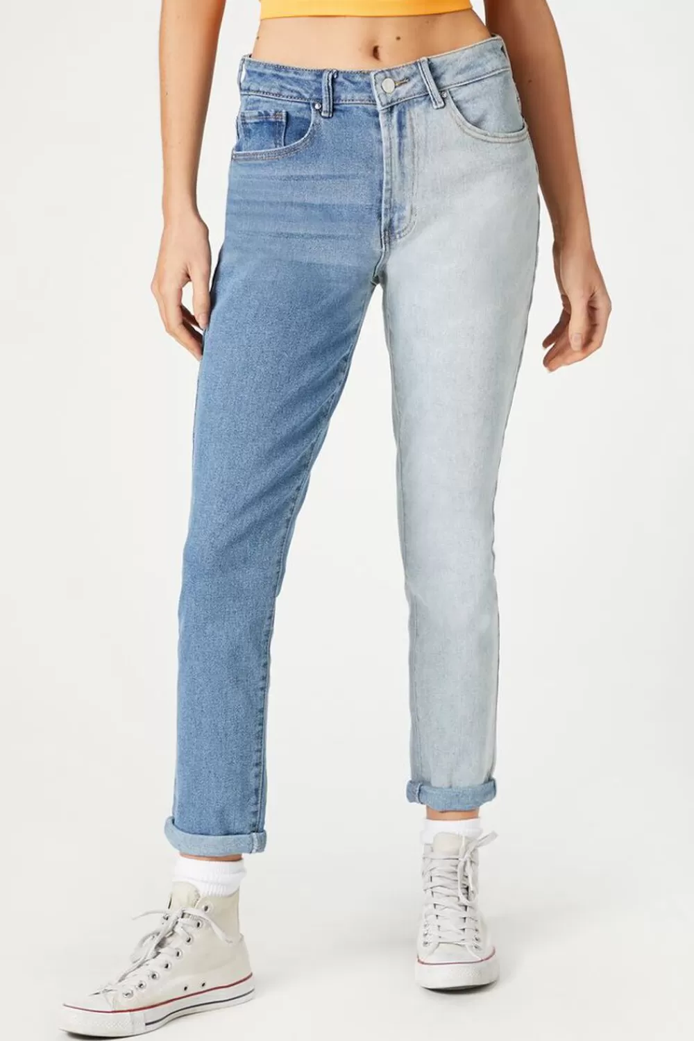 Bottoms>Forever 21 Colorblock Skinny Jeans Light Denim