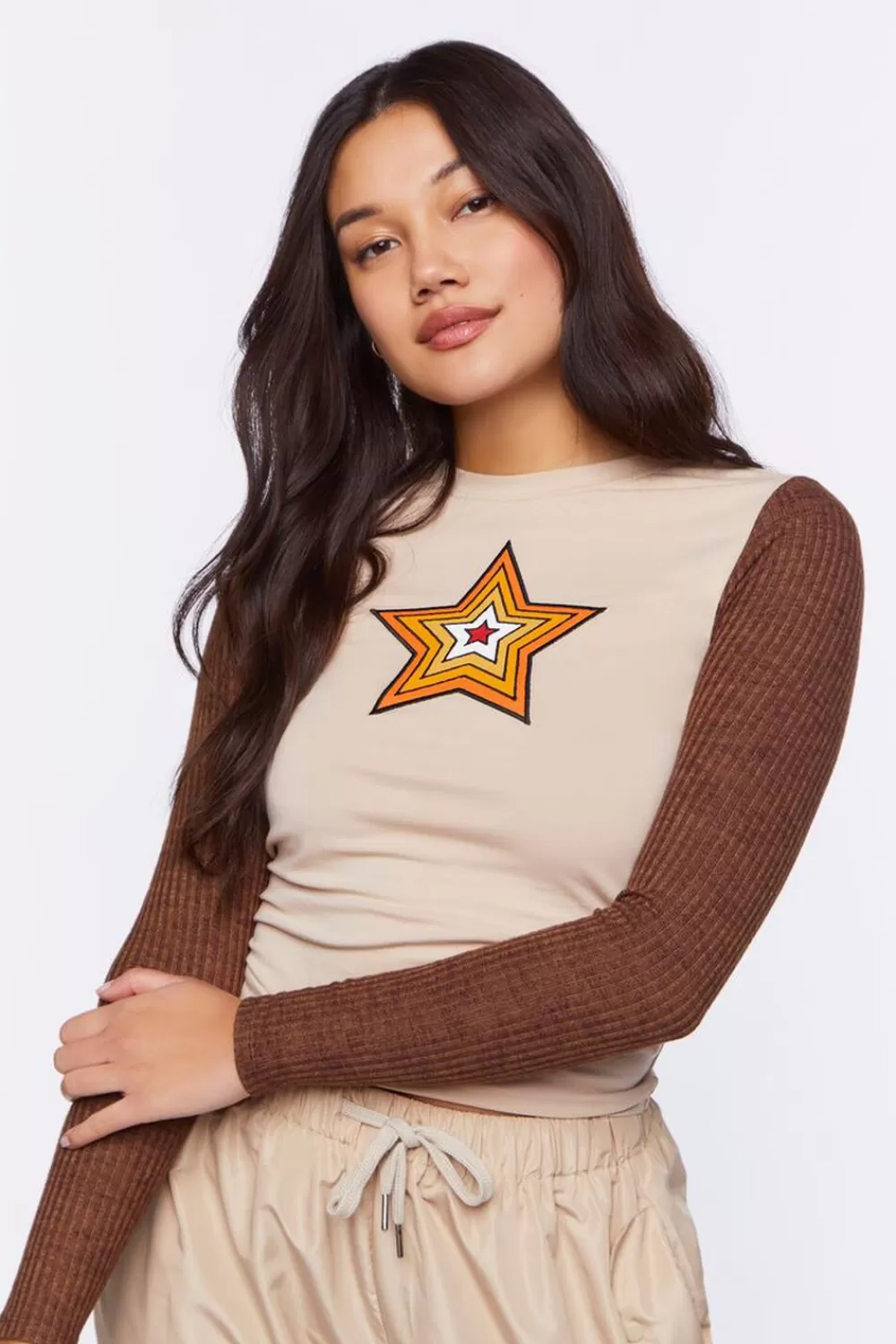 Forever 21 Contrast-Sleeve Star Graphic Baby Tee | Women Tops