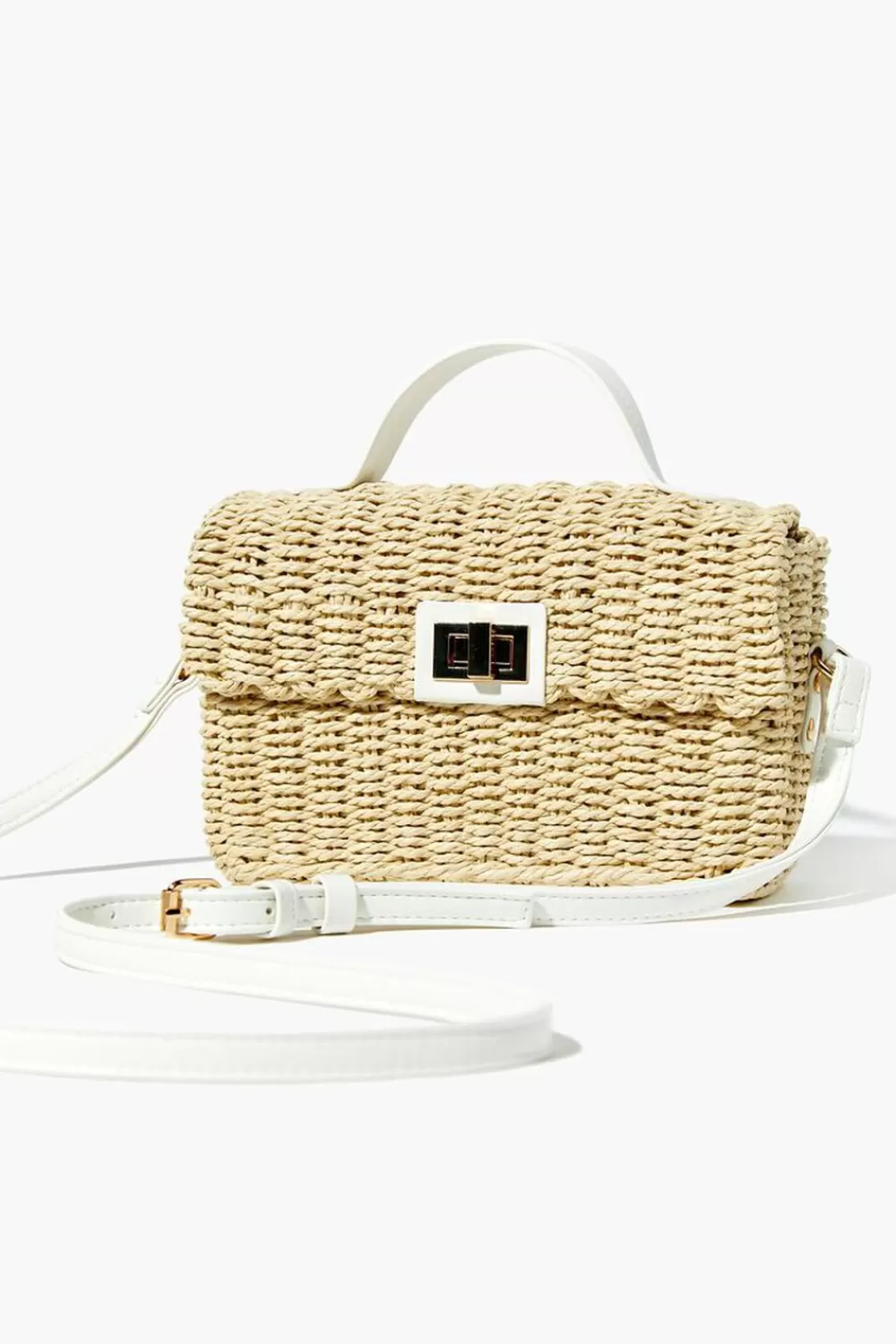 Bags + Backpacks>Forever 21 Contrast-Trim Basketwoven Crossbody Bag White