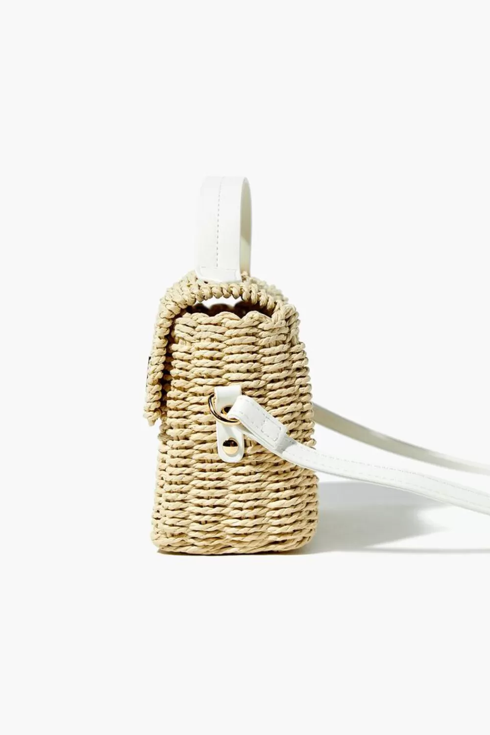 Bags + Backpacks>Forever 21 Contrast-Trim Basketwoven Crossbody Bag White