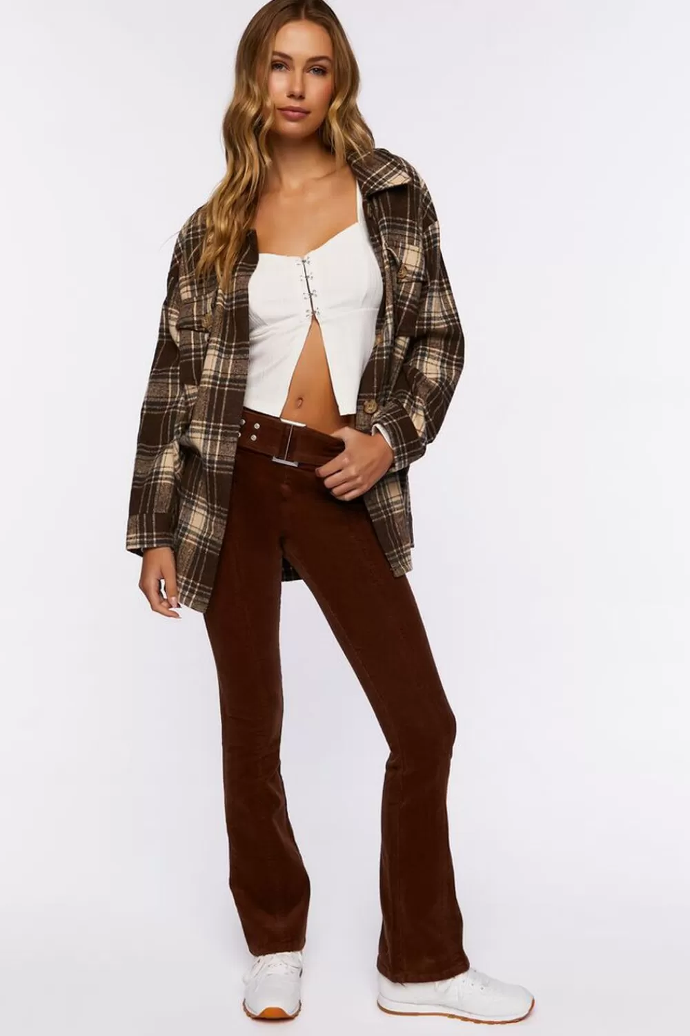 Bottoms>Forever 21 Corduroy Belted Flare Pants Turkish Coffee