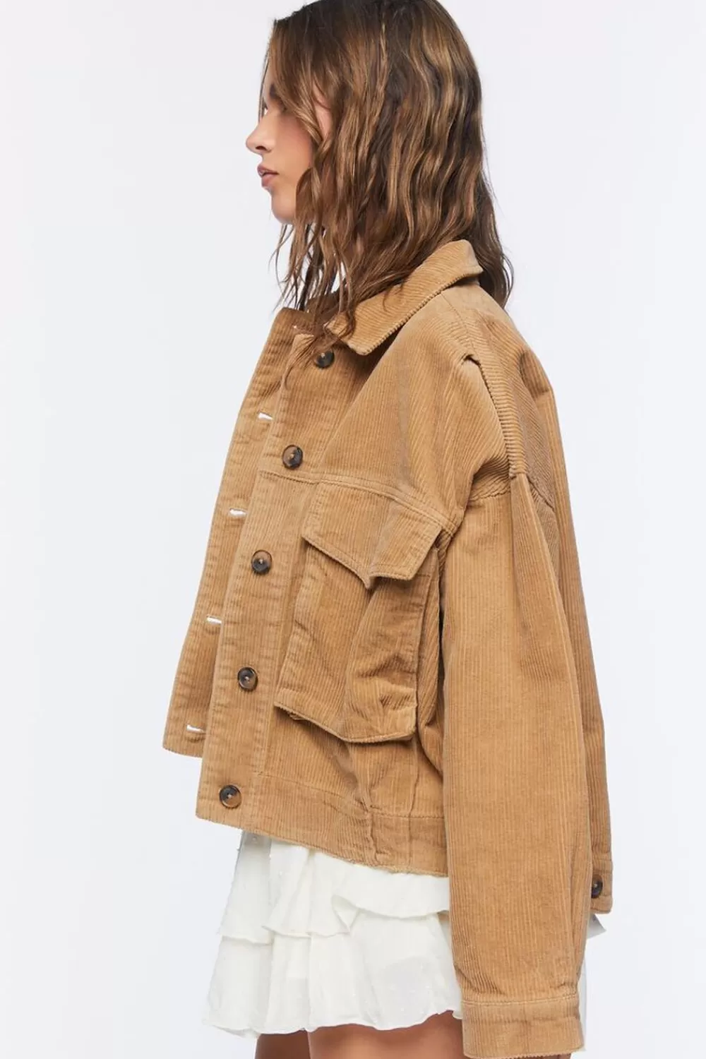 Jackets + Outerwear>Forever 21 Corduroy Button-Front Jacket Toast