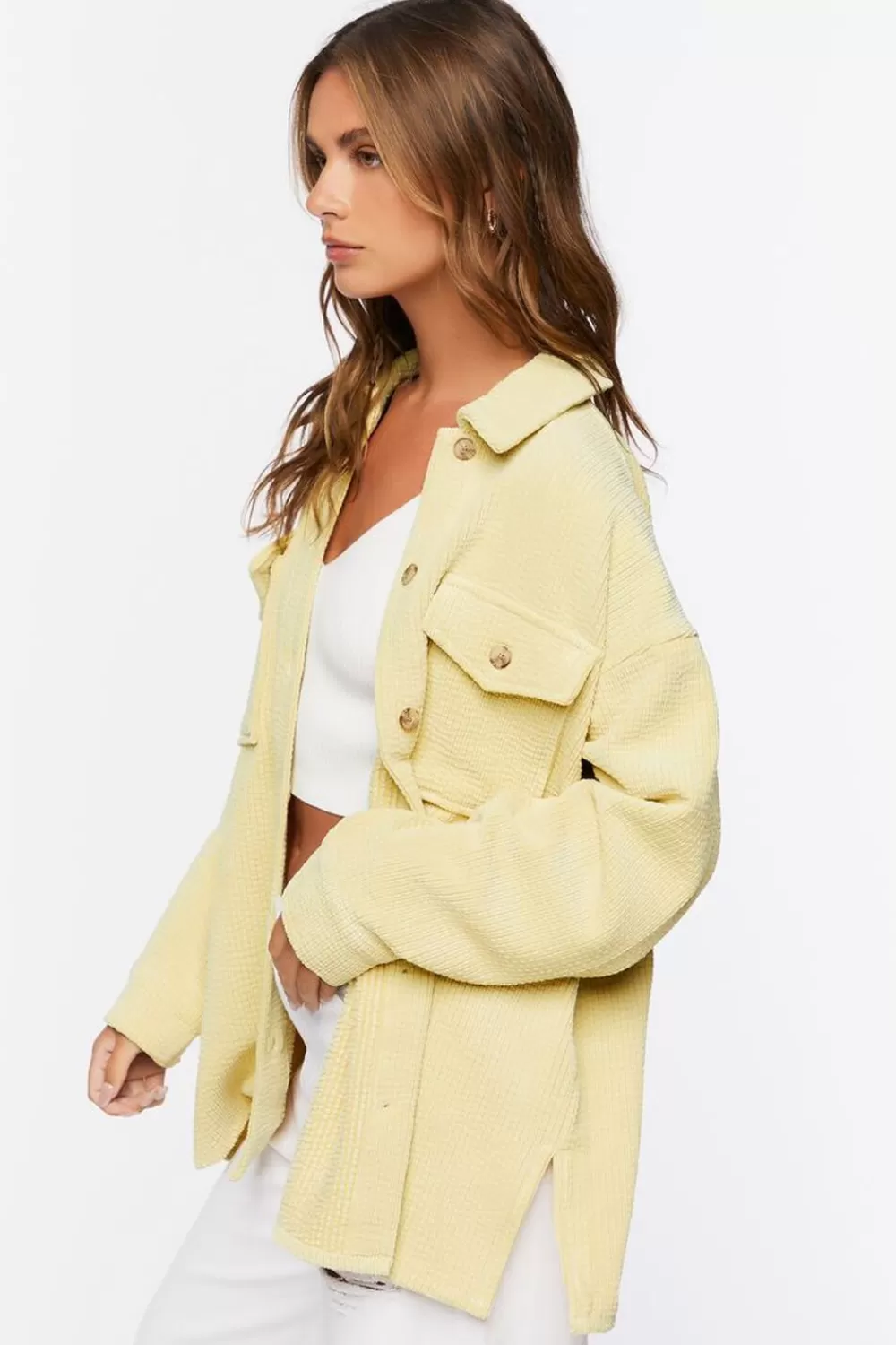 Jackets + Outerwear>Forever 21 Corduroy Button-Front Shacket Raffia