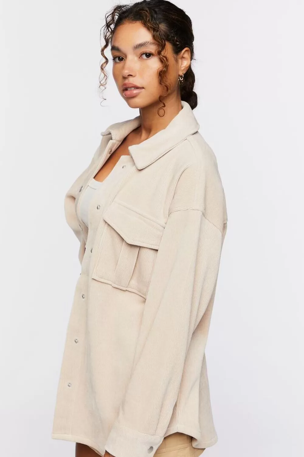 Jackets + Outerwear>Forever 21 Corduroy Button-Front Shacket Beige