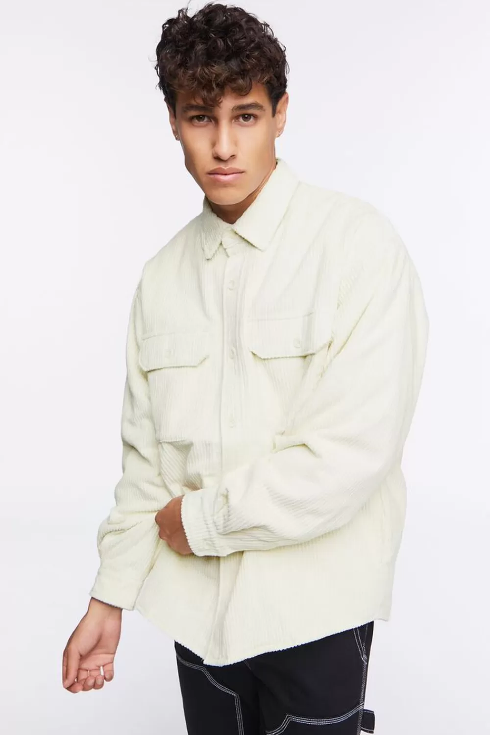 Jackets + Outerwear>Forever 21 Corduroy Button-Up Jacket Cream