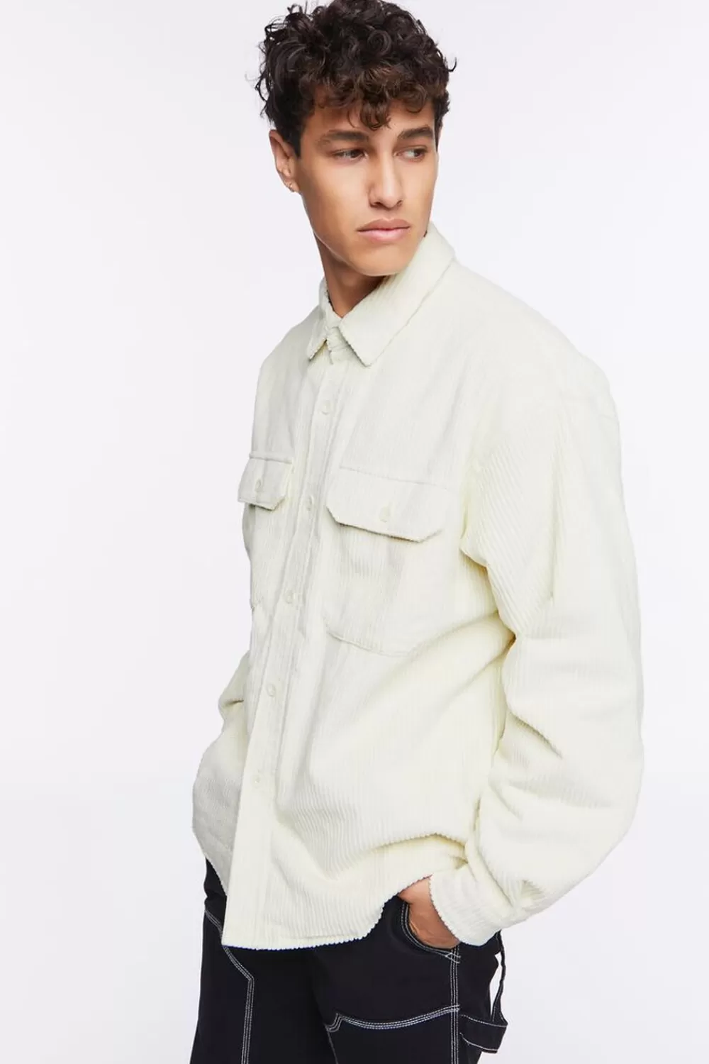 Jackets + Outerwear>Forever 21 Corduroy Button-Up Jacket Cream