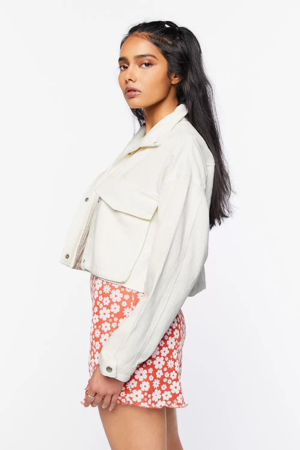 Jackets + Outerwear>Forever 21 Corduroy Cropped Jacket Cream