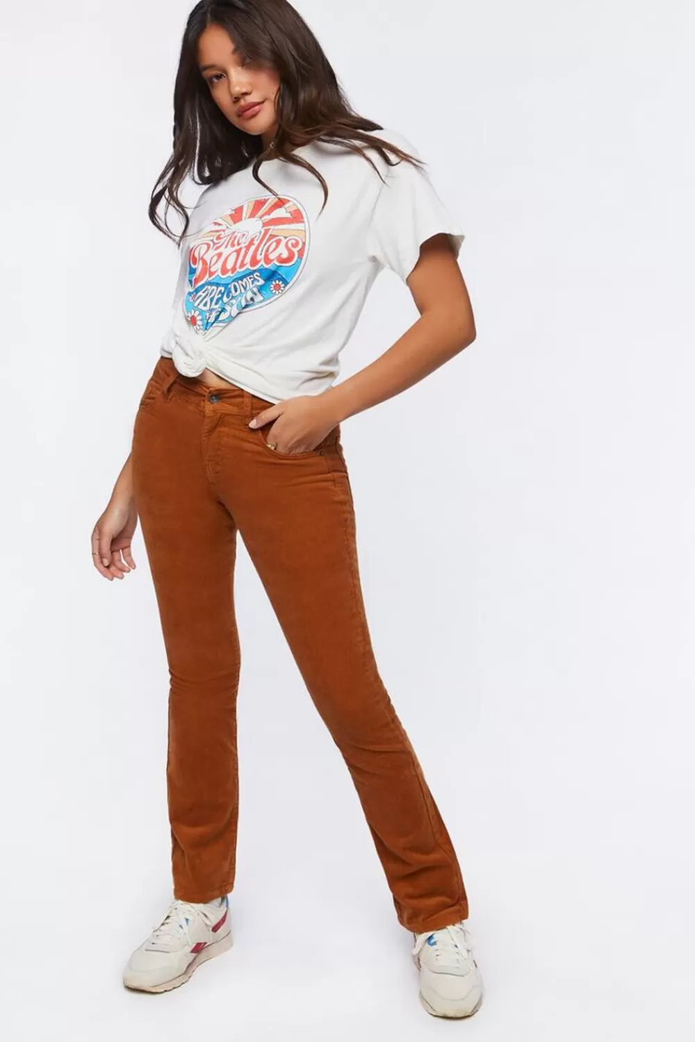 Bottoms>Forever 21 Corduroy Mid-Rise Bootcut Pants Amber