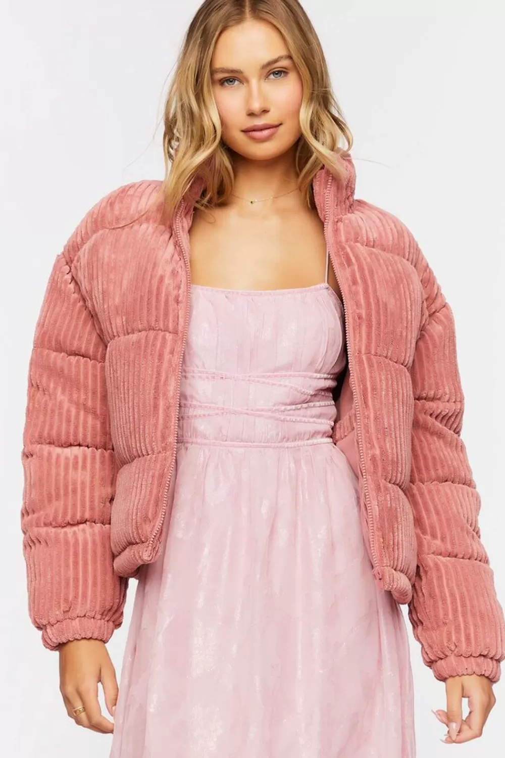 Jackets + Outerwear>Forever 21 Corduroy Puffer Jacket Rose