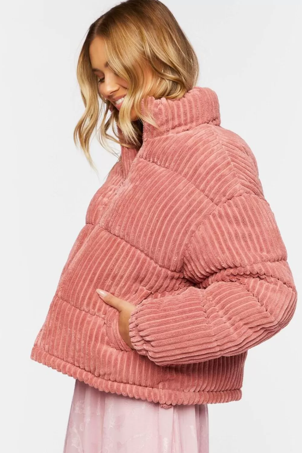Jackets + Outerwear>Forever 21 Corduroy Puffer Jacket Rose