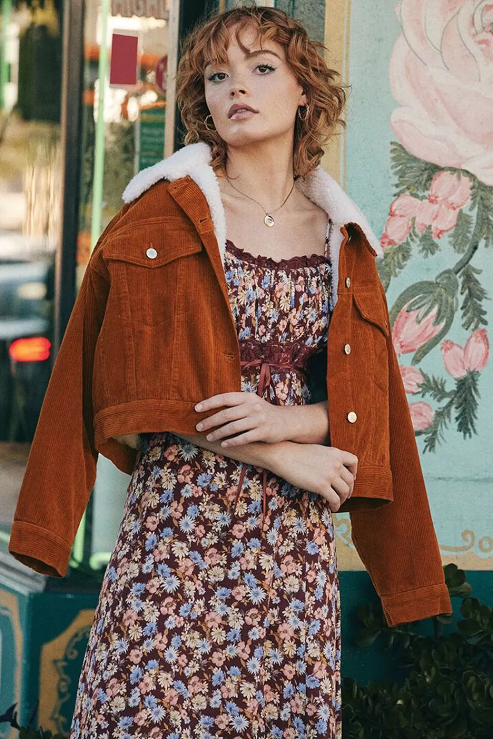 Jackets + Outerwear>Forever 21 Cotton Faux Shearling Jacket Ginger