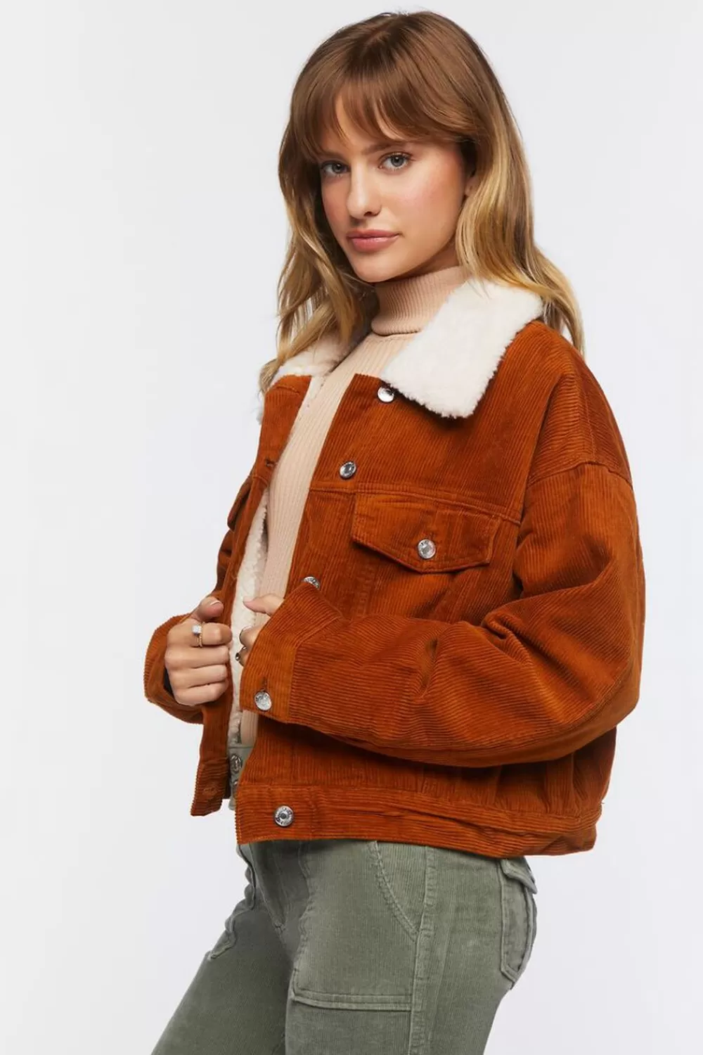 Jackets + Outerwear>Forever 21 Cotton Faux Shearling Jacket Ginger