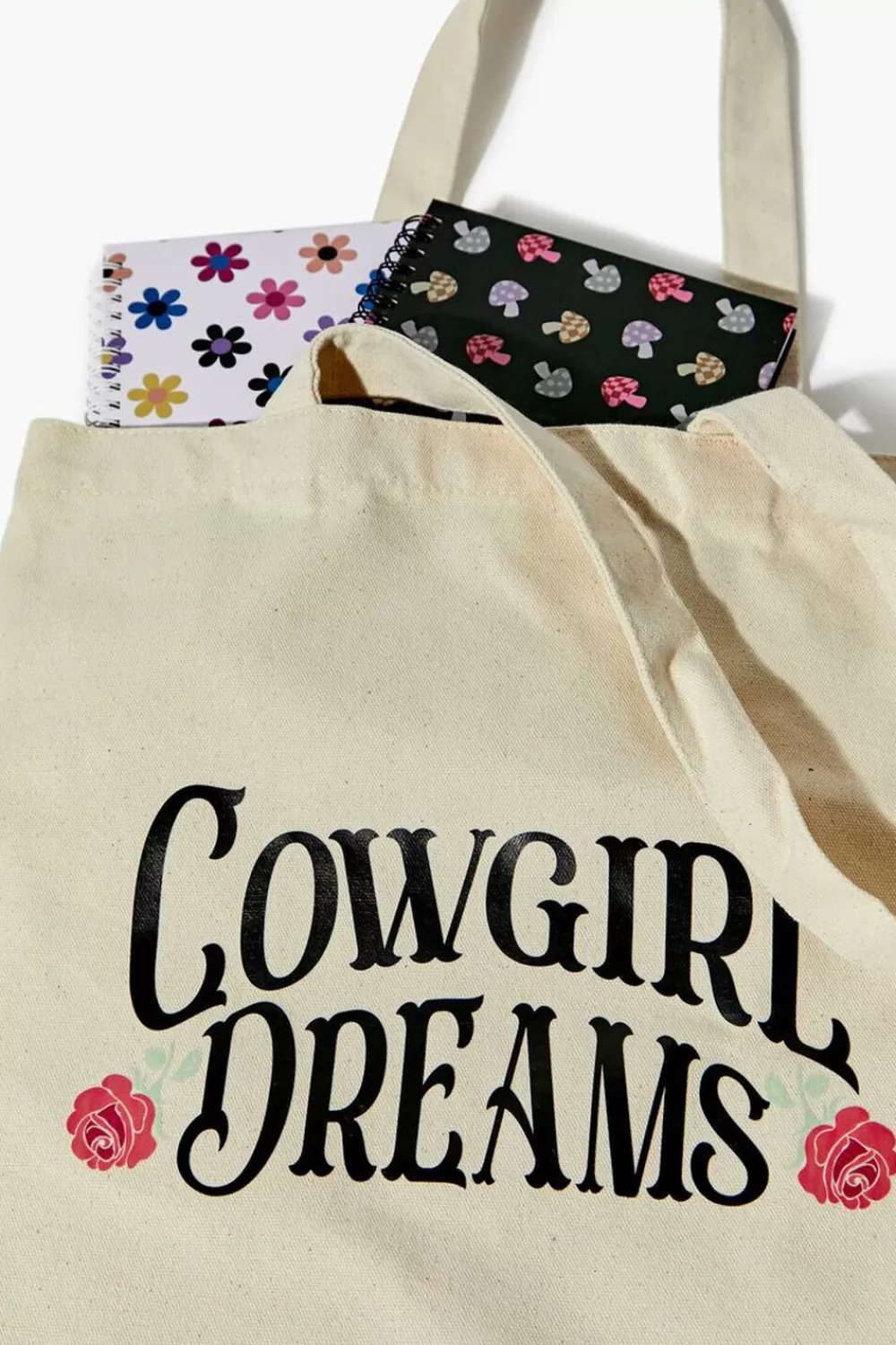 Bags + Backpacks>Forever 21 Cowgirl Dreams Graphic Tote Bag Natural/Multi