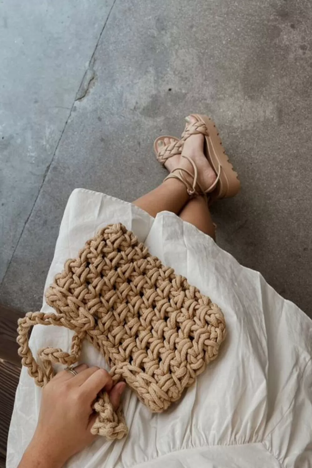Bags + Backpacks>Forever 21 Crochet Shoulder Bag Tan
