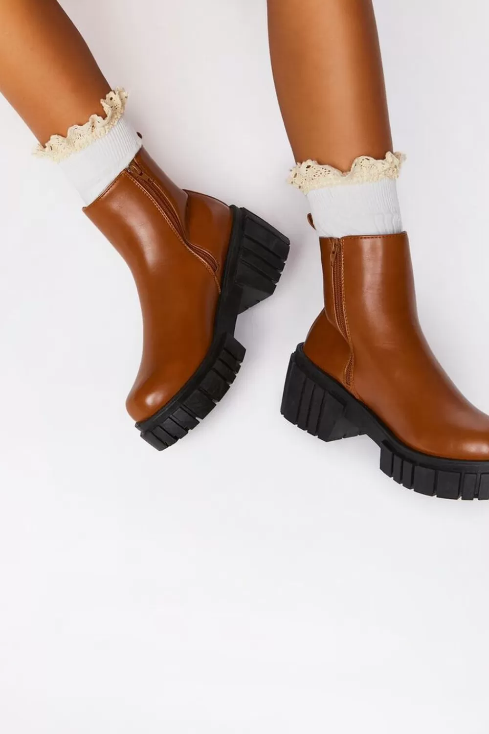 Socks + Tights>Forever 21 Crochet-Trim Over-The-Knee Socks White