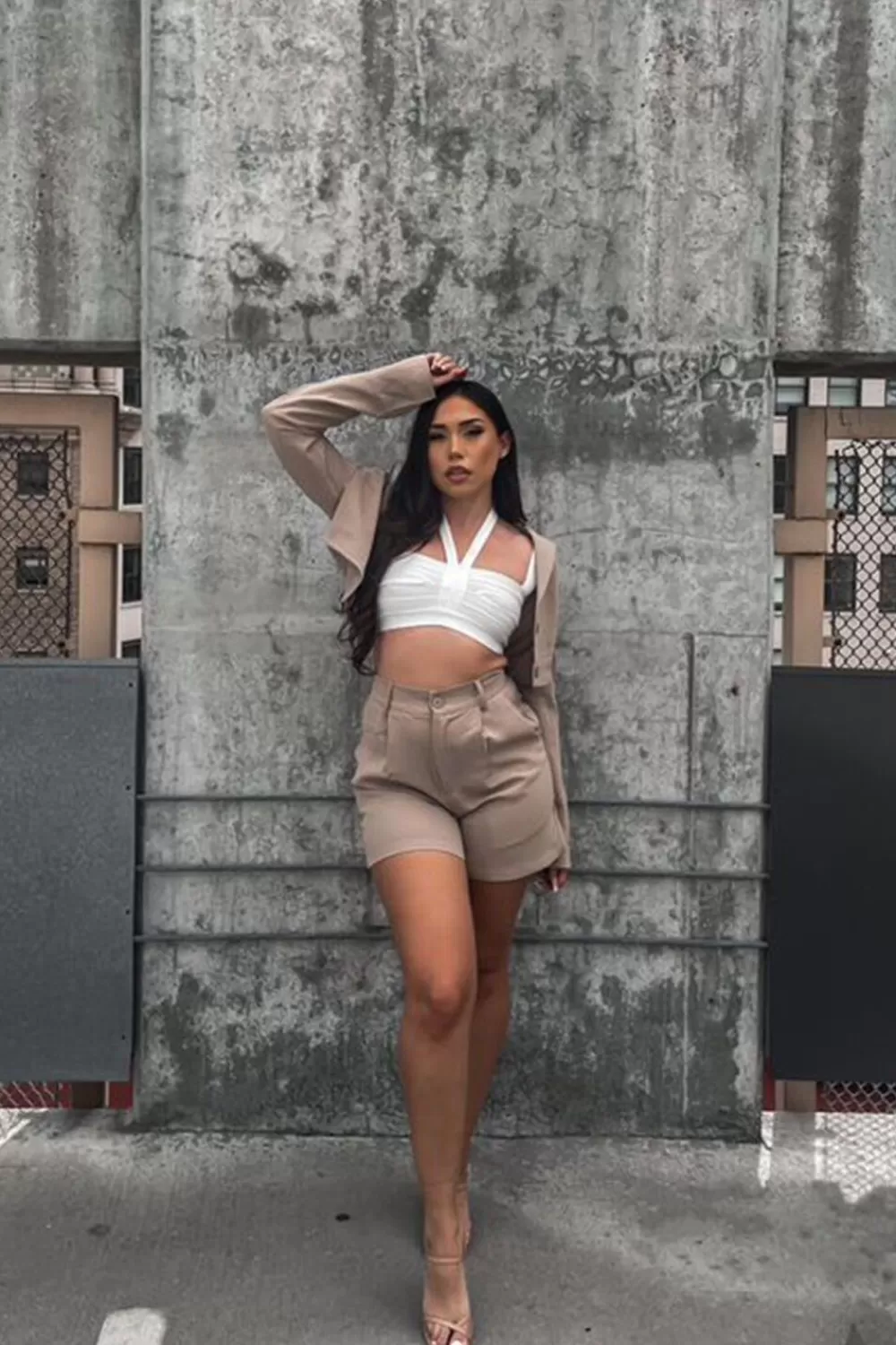Matching Sets>Forever 21 Cropped Blazer & Shorts Set Khaki