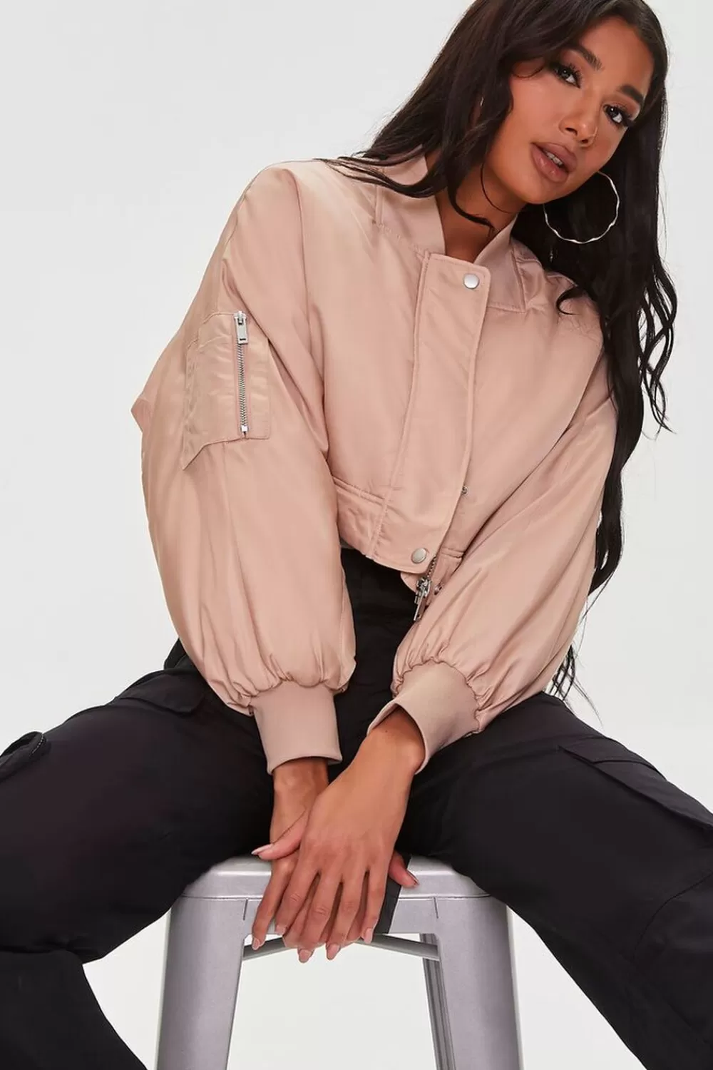 Jackets + Outerwear>Forever 21 Cropped Bomber Jacket Walnut/Walnut