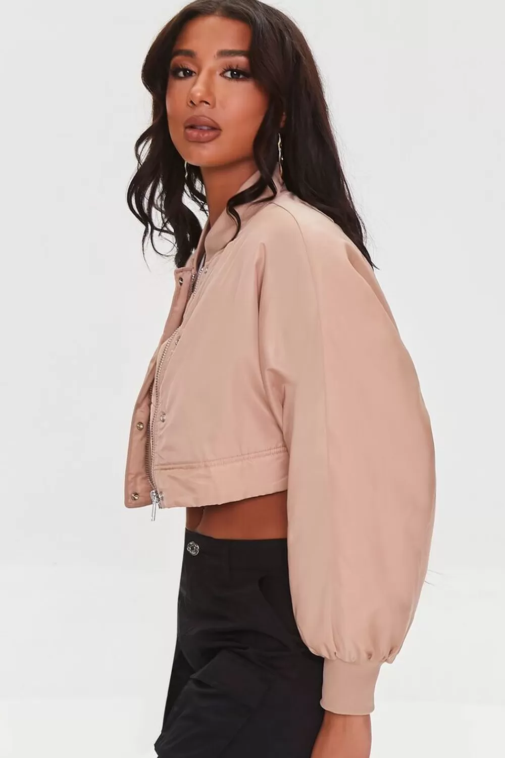 Jackets + Outerwear>Forever 21 Cropped Bomber Jacket Walnut/Walnut