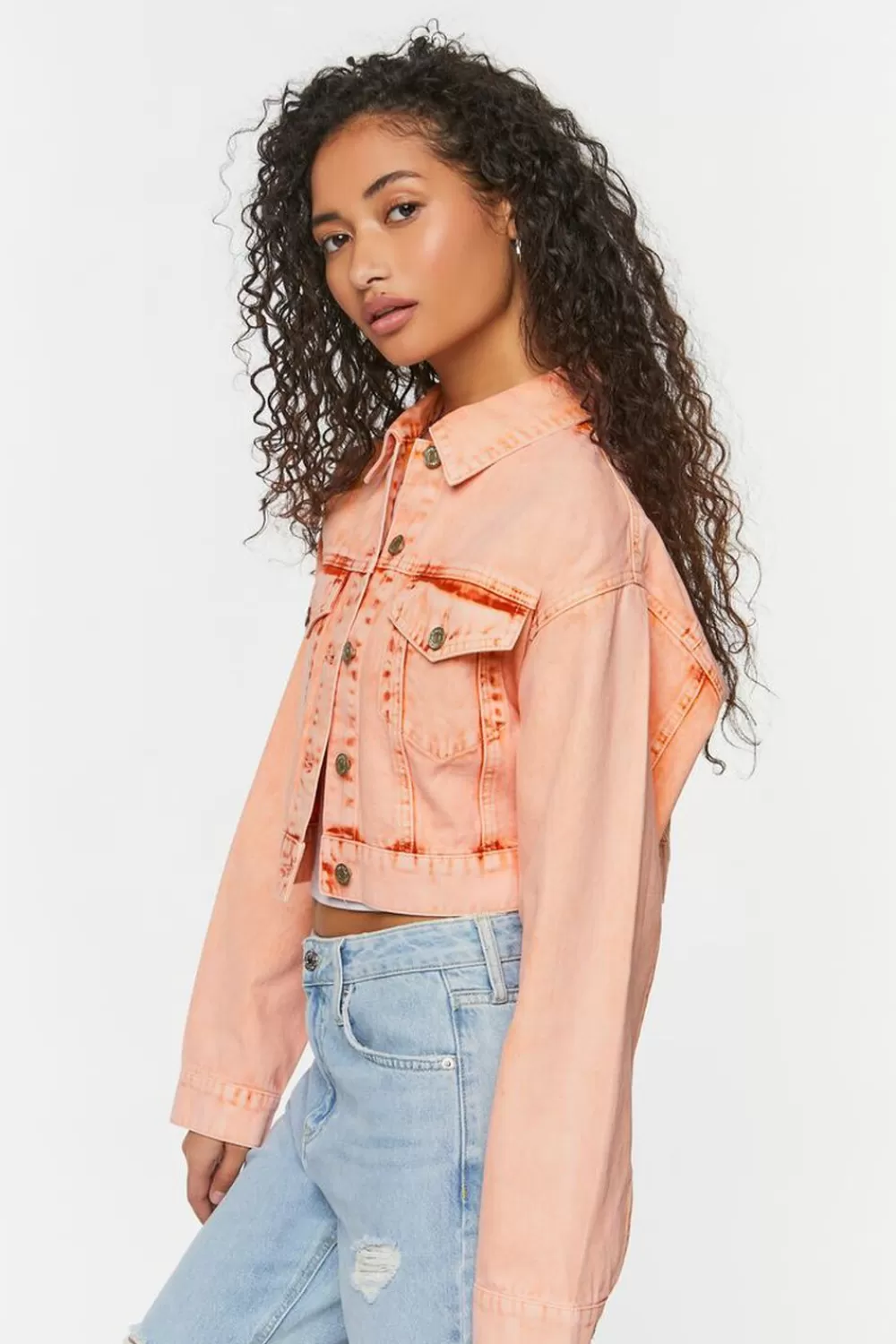 Jackets + Outerwear>Forever 21 Cropped Denim Trucker Jacket Clay