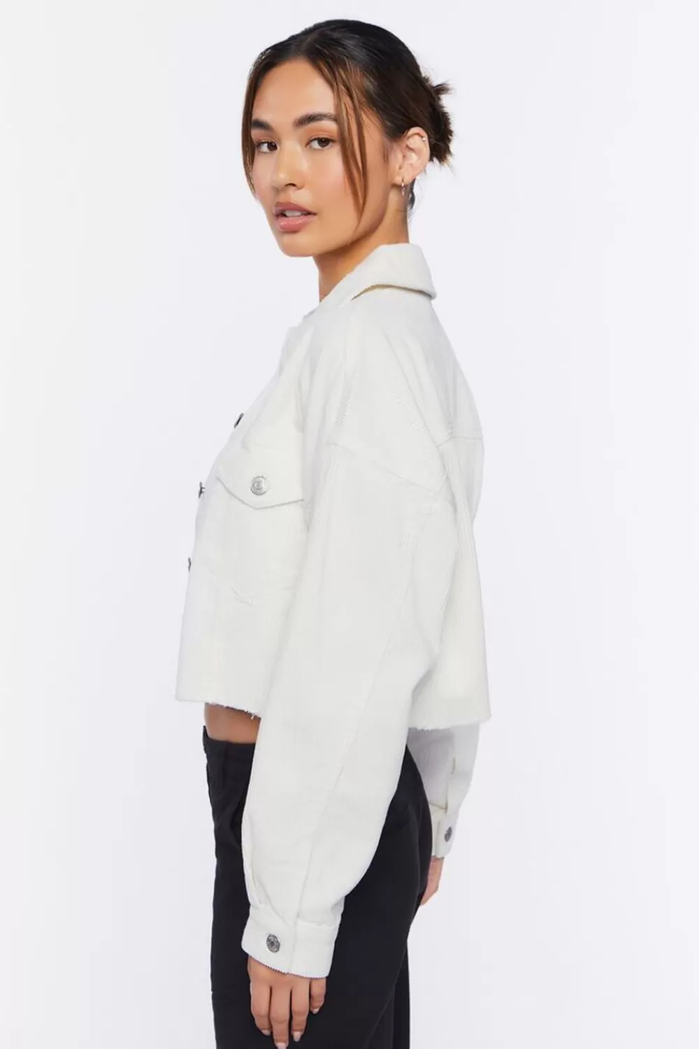 Jackets + Outerwear>Forever 21 Cropped Frayed Corduroy Jacket Cream
