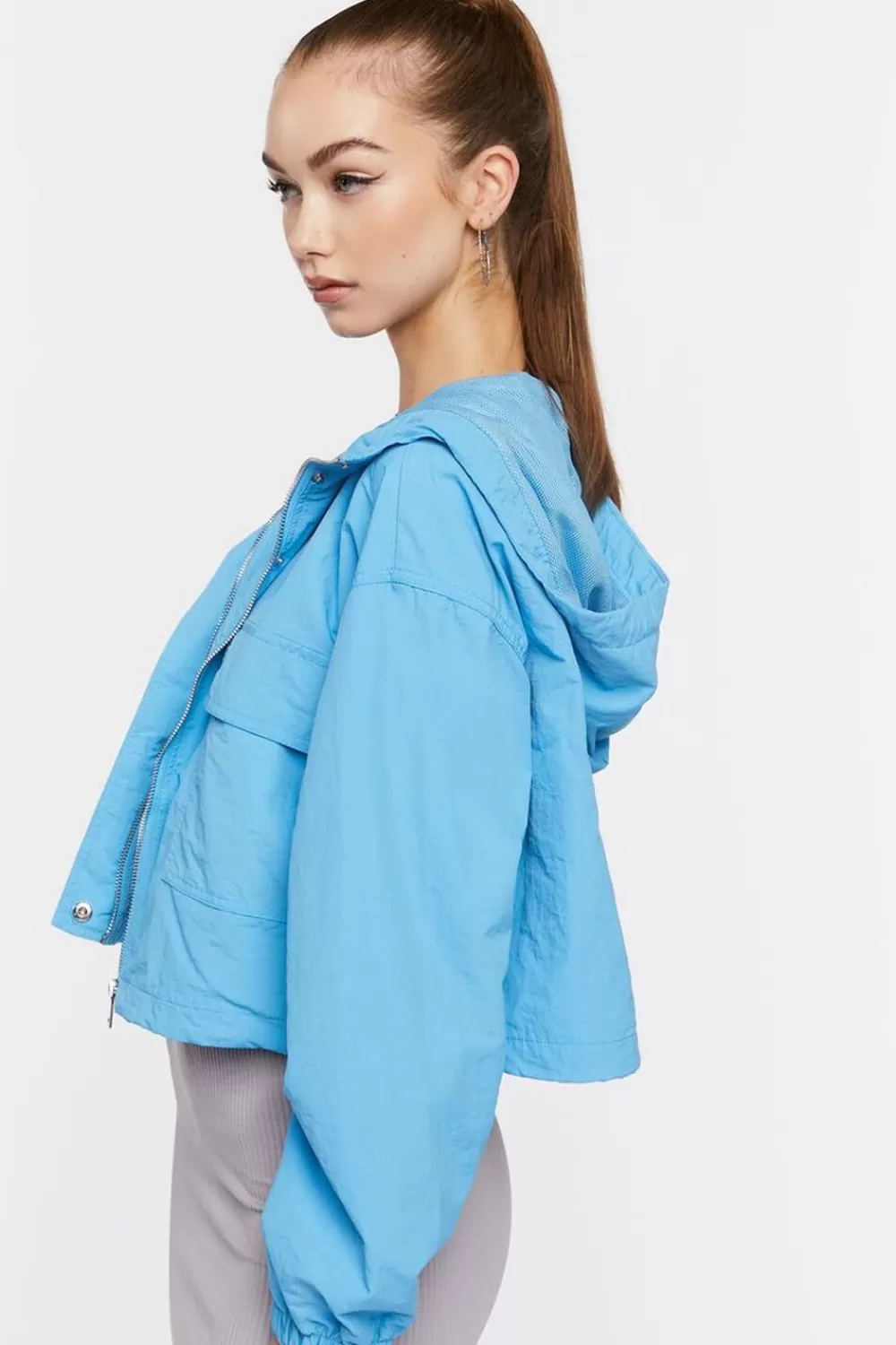 Jackets + Outerwear>Forever 21 Cropped Windbreaker Jacket Azure