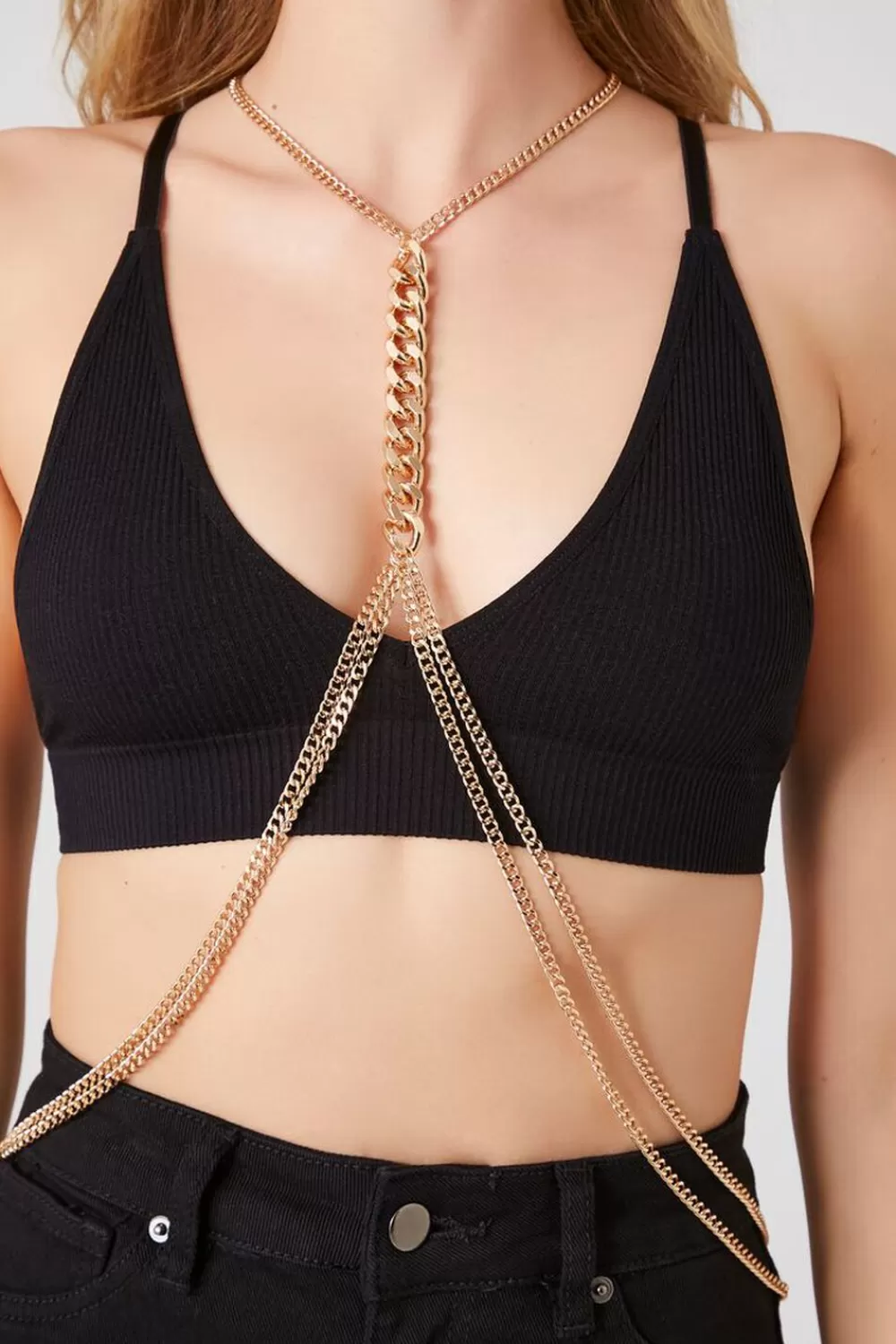 Body Jewelry>Forever 21 Curb Caged Body Chain Gold