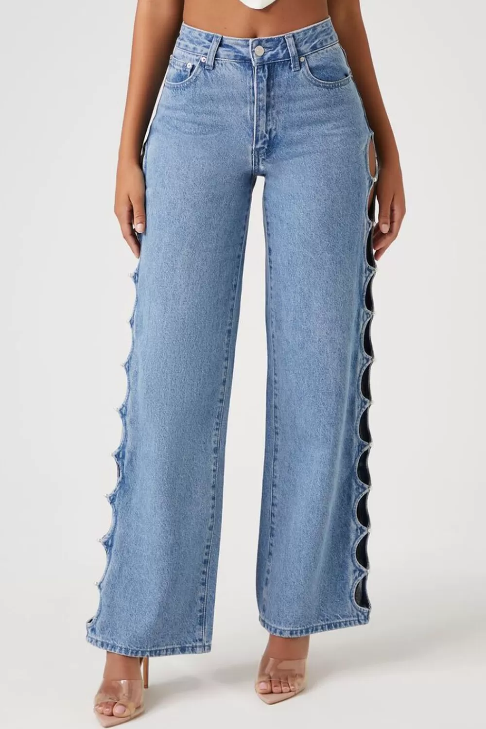 Bottoms>Forever 21 Cutout 90S-Fit High-Rise Jeans Light Denim
