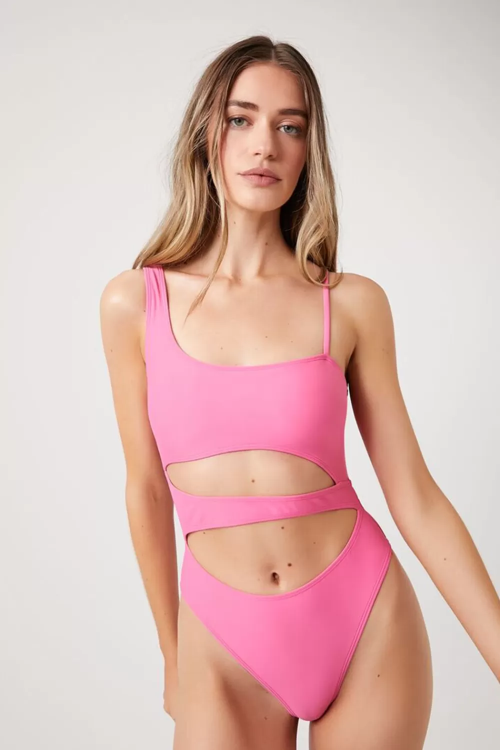 Swimwear>Forever 21 Cutout One-Piece Swimsuit Bubble Gum