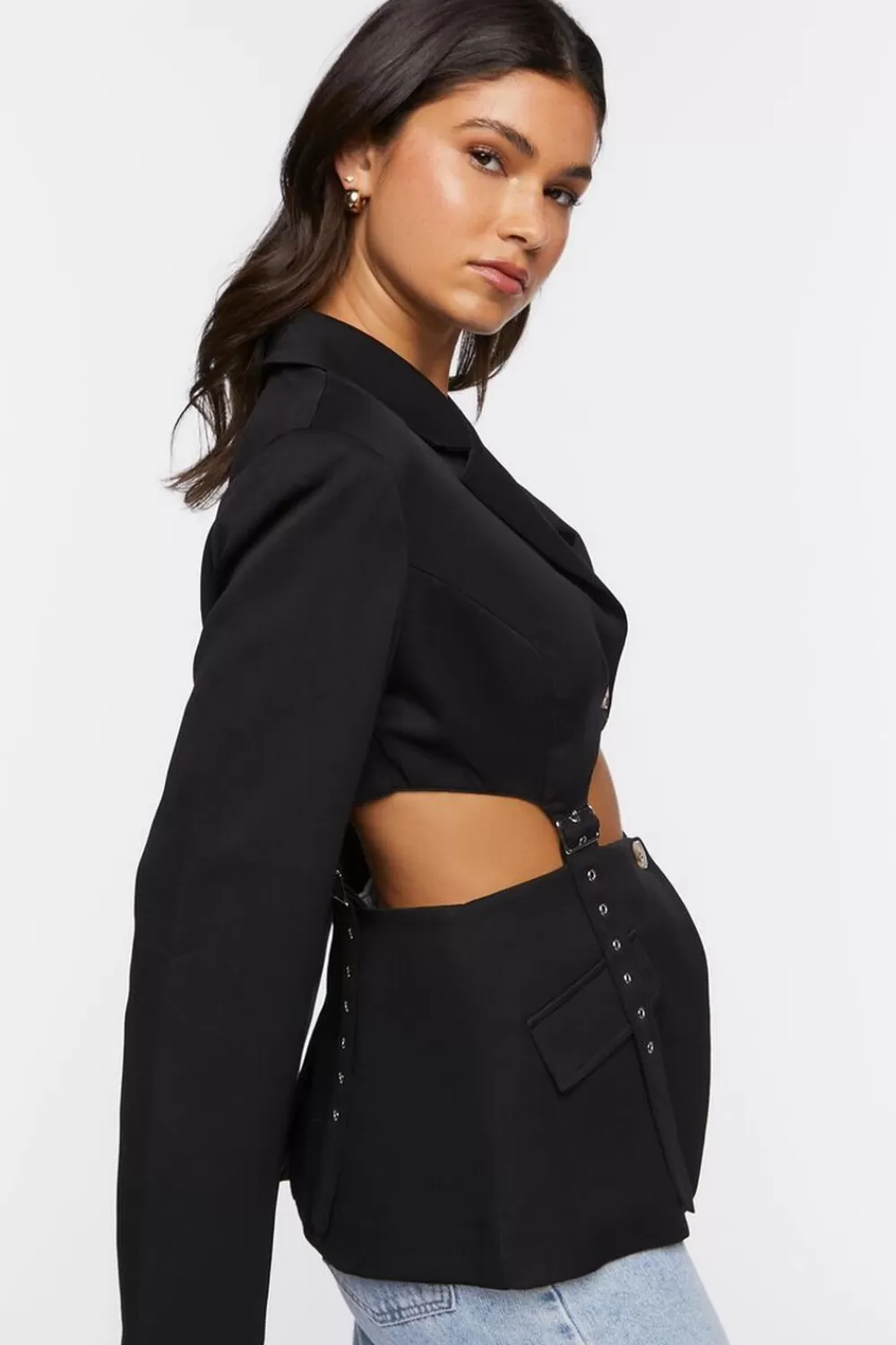 Jackets + Outerwear>Forever 21 Cutout Strappy Blazer Black
