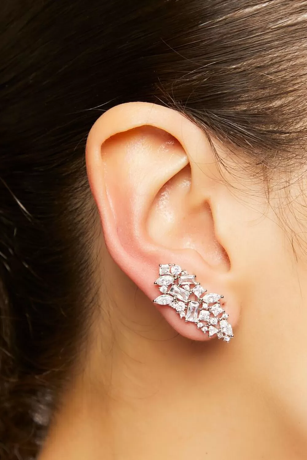 Earrings>Forever 21 Cz Cluster Ear Cuffs Clear/Silver