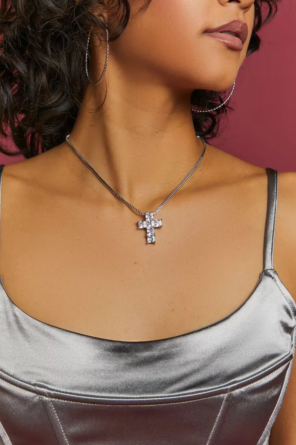 Necklaces>Forever 21 Cz Cross Pendant Necklace Gold/Clear