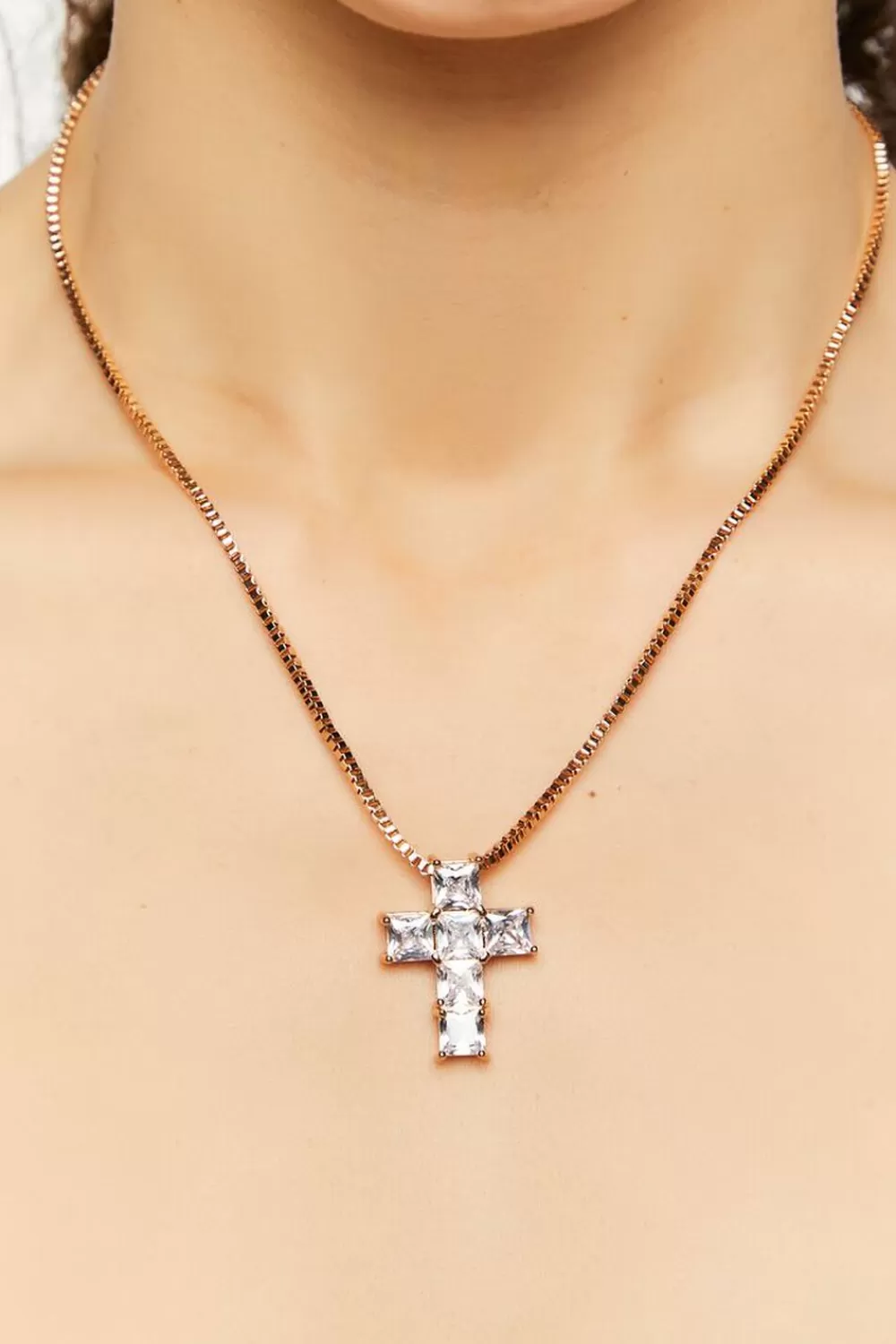 Necklaces>Forever 21 Cz Cross Pendant Necklace Gold/Clear