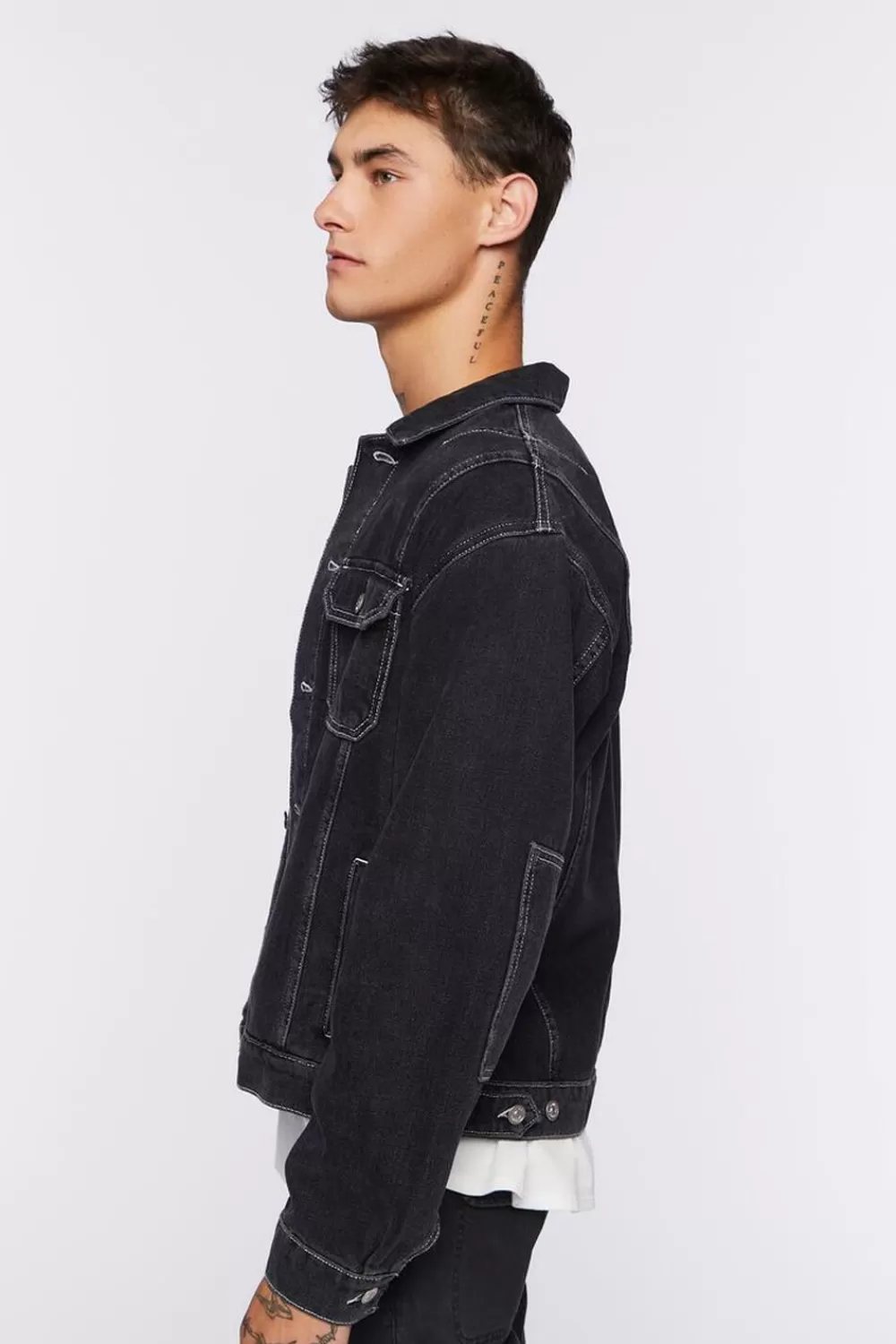Jackets + Outerwear>Forever 21 Denim Button-Up Jacket Black/White