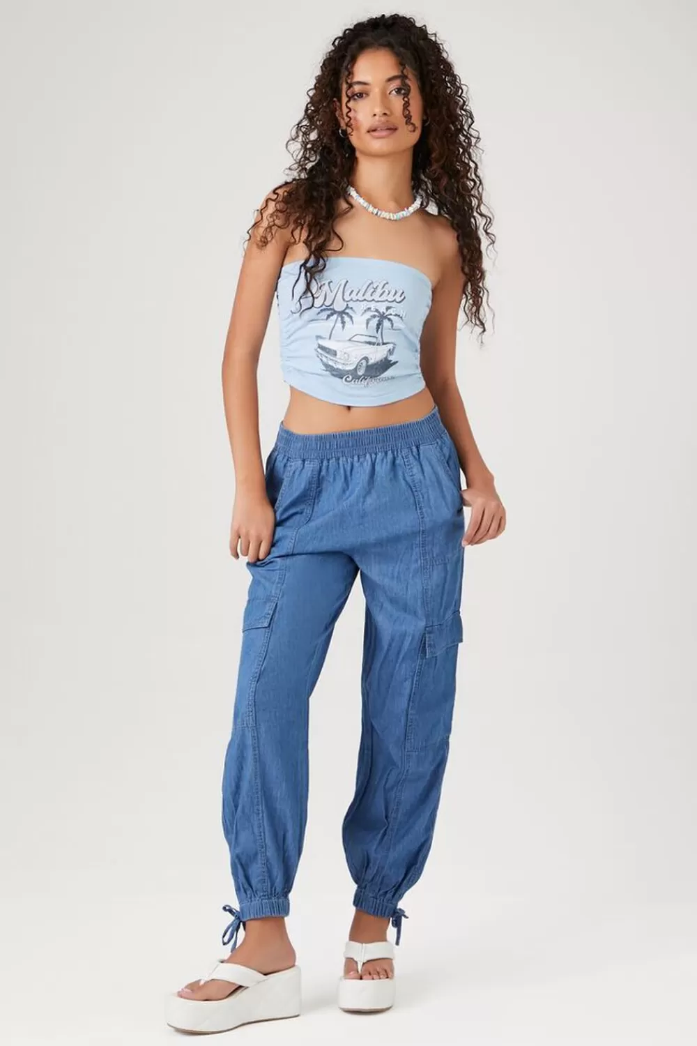 Bottoms>Forever 21 Denim Cargo Joggers Dark Denim
