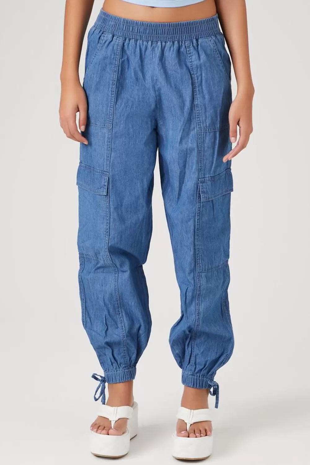 Bottoms>Forever 21 Denim Cargo Joggers Dark Denim