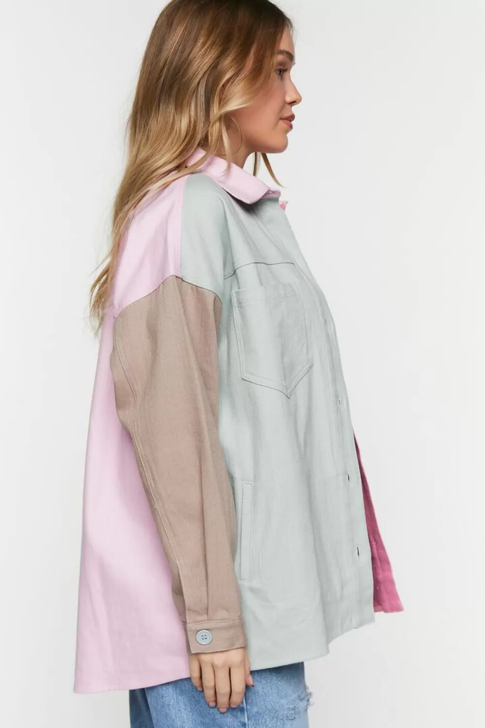 Jackets + Outerwear>Forever 21 Denim Colorblock Shacket Denim/Multi