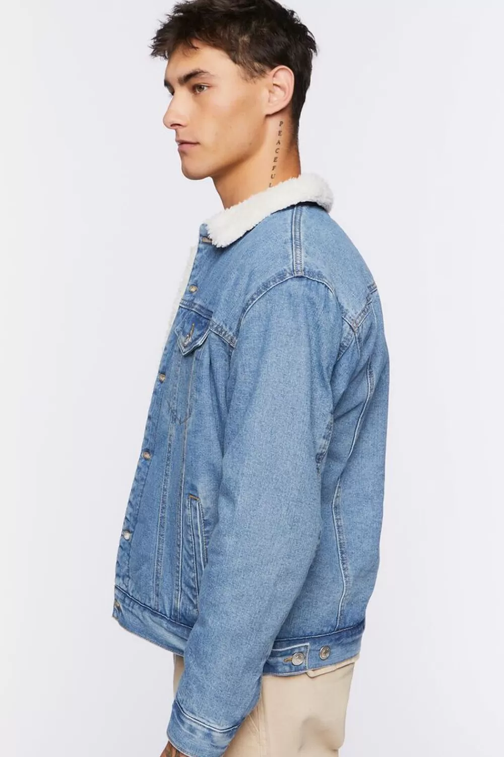 Jackets + Outerwear>Forever 21 Denim Faux Shearling Jacket Medium Denim/Cream