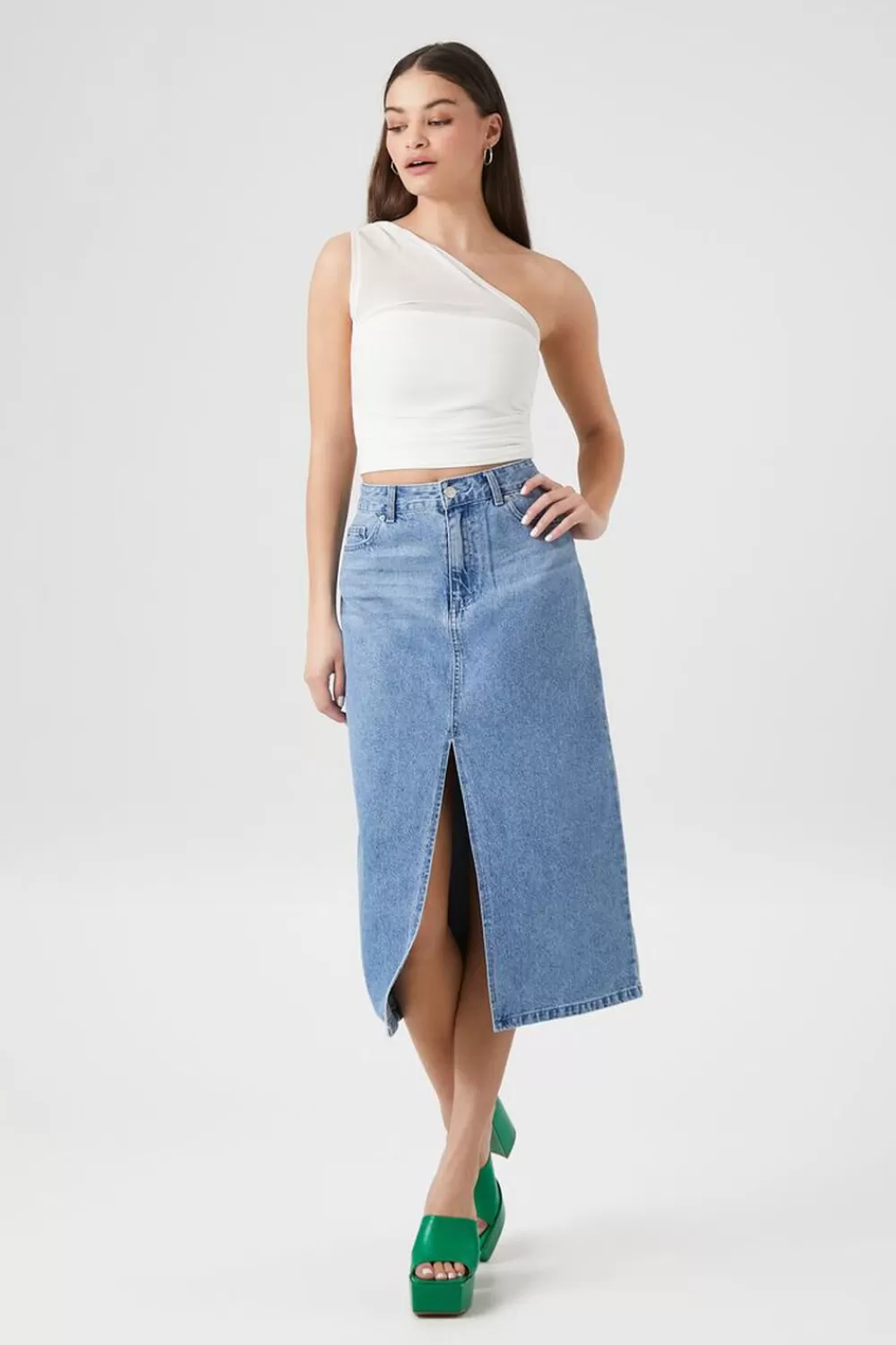 Bottoms>Forever 21 Denim Maxi Skirt Light Denim