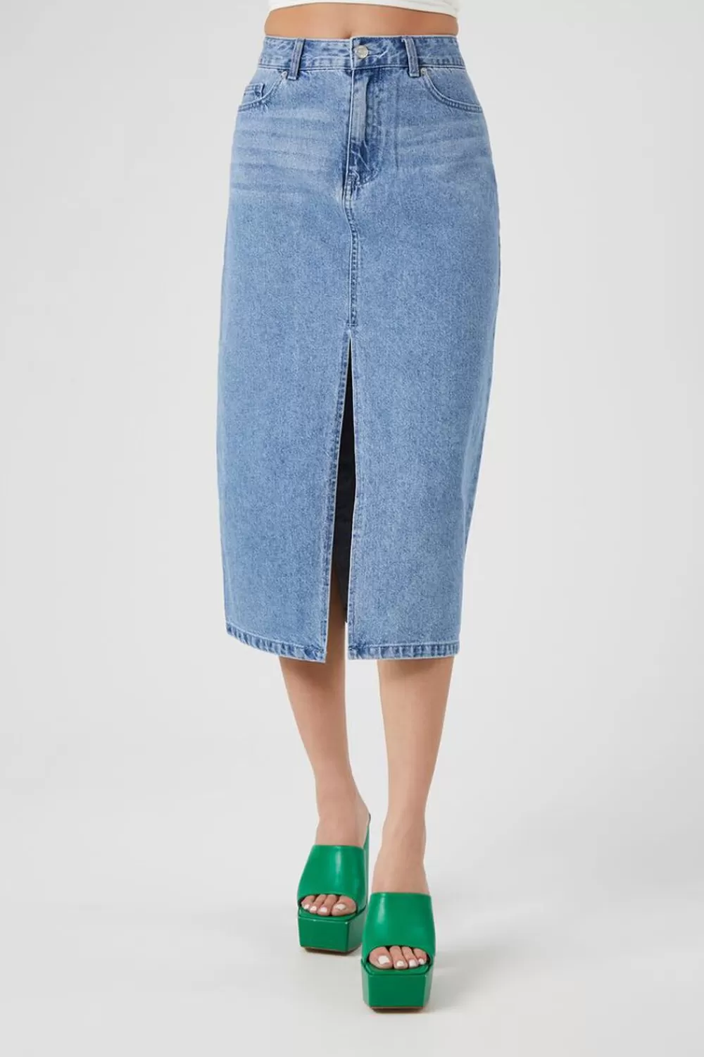 Bottoms>Forever 21 Denim Maxi Skirt Light Denim